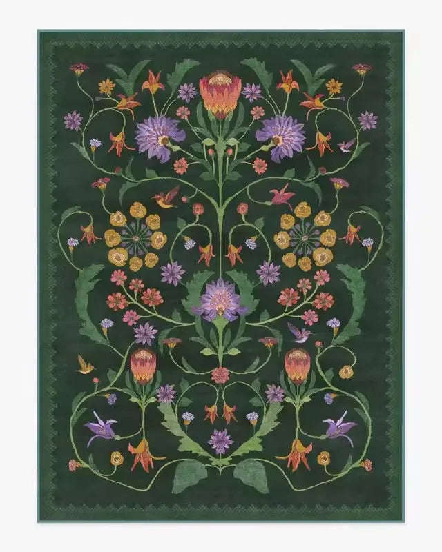 Iris Apfel Protea Green Living Room Rug - handmade