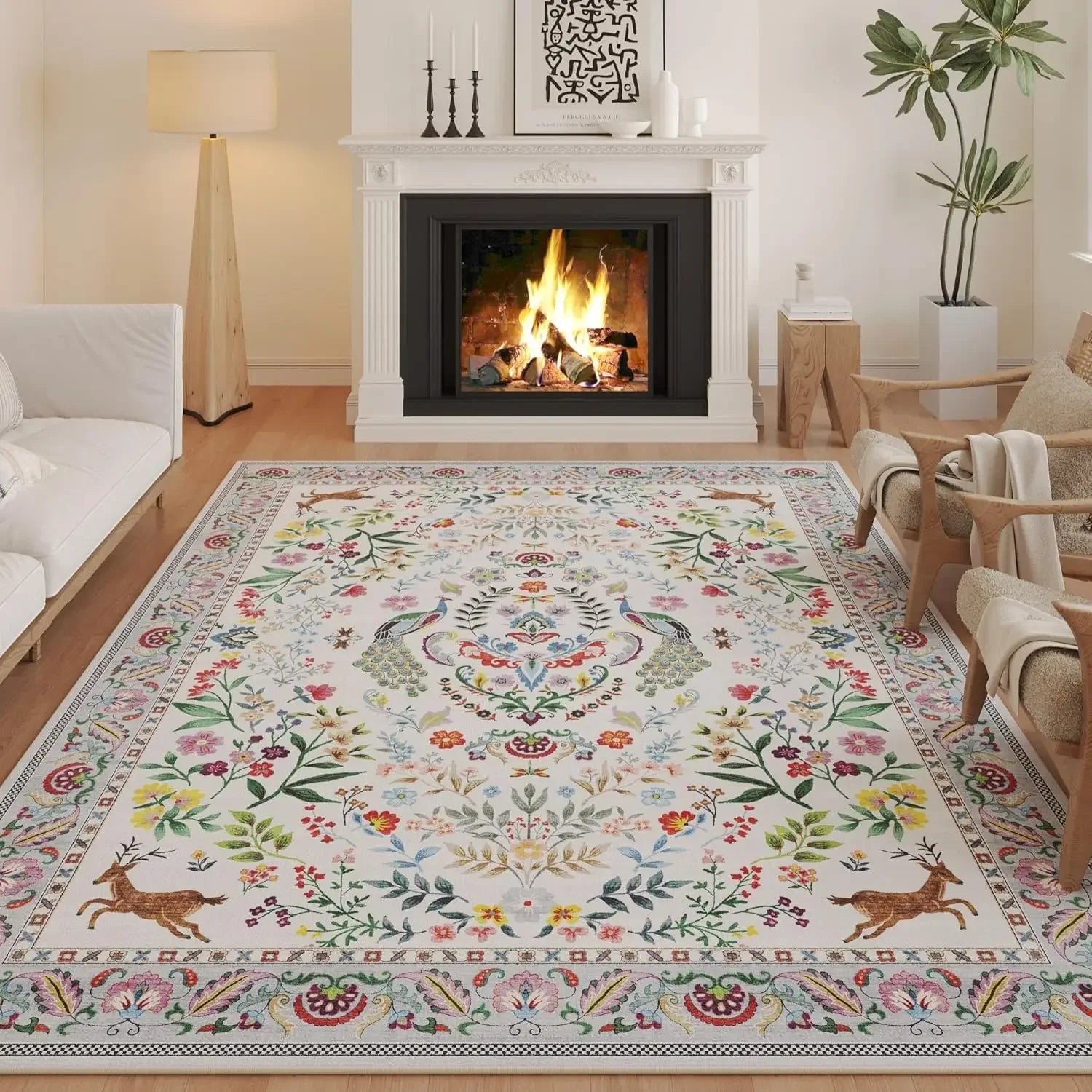 Floral Machine Washable Rug - handmade