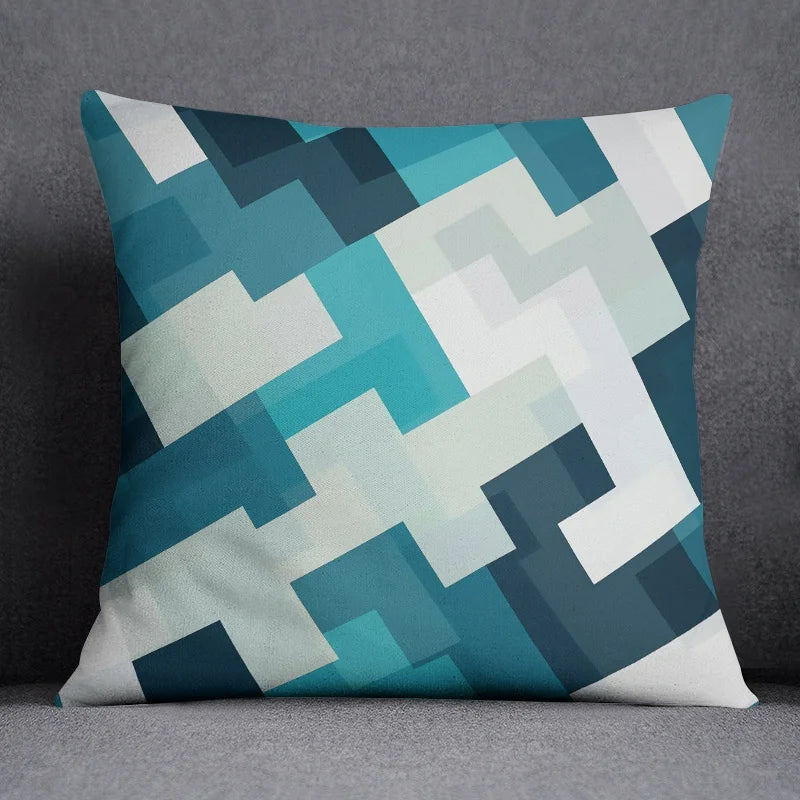 Blue Geometric Cushion Cover - handmade
