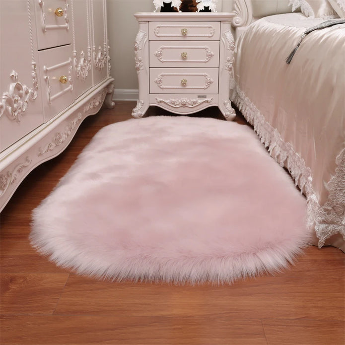 Oval Furry Plush Carpet - handmade