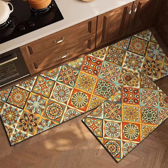 Tribal Stripe Kitchen Runner – Durable PVC Leather Mat, Oil-Resistant & Easy to Clean