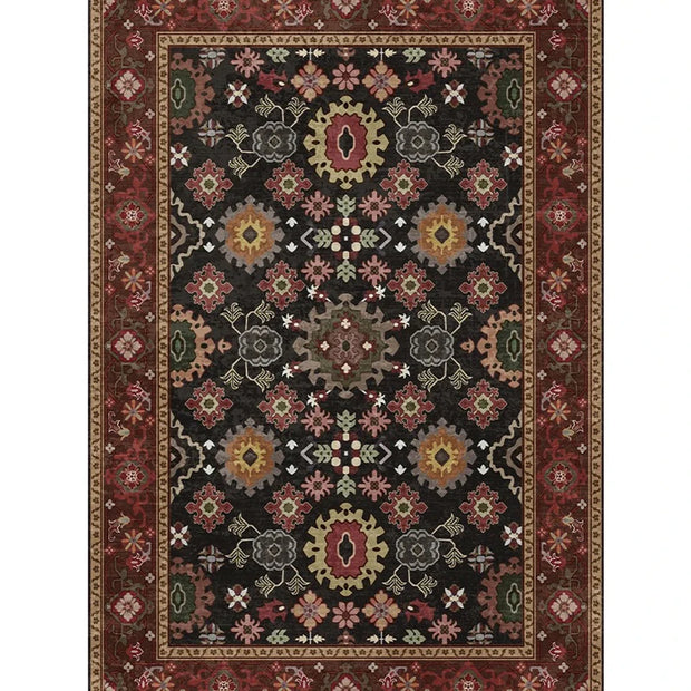 VIKAMA Retro Boho Faux Wool Carpet - Vintage Bohemian Area Rug for Sofa, Bedroom & Bedside Durable Non-Slip Floor Mat Home Decor