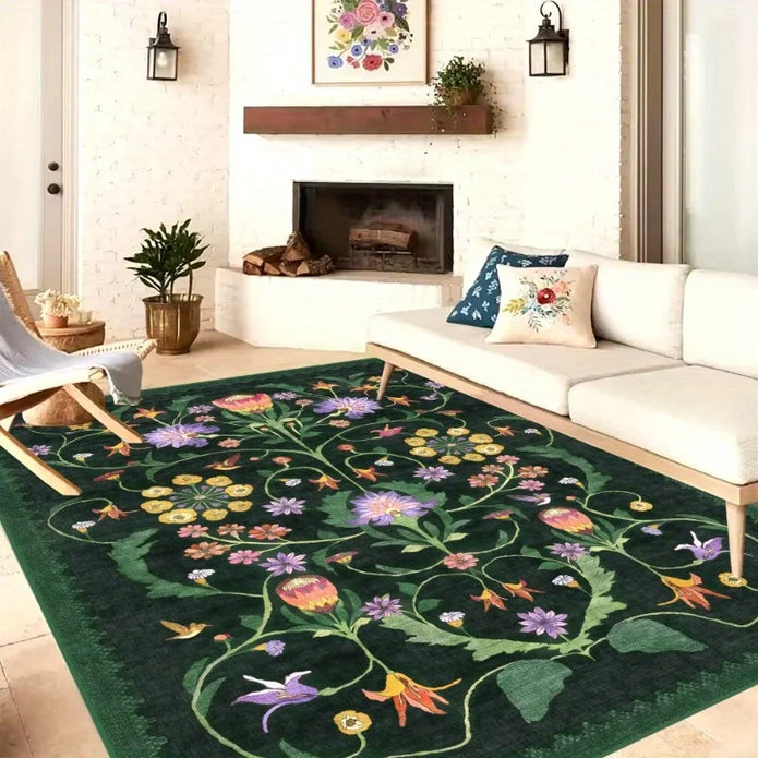 Iris Apfel Protea Green Living Room Rug - handmade