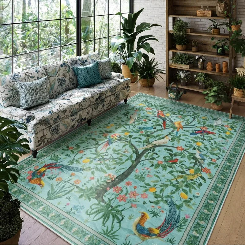 Botanical Bird Rug - handmade