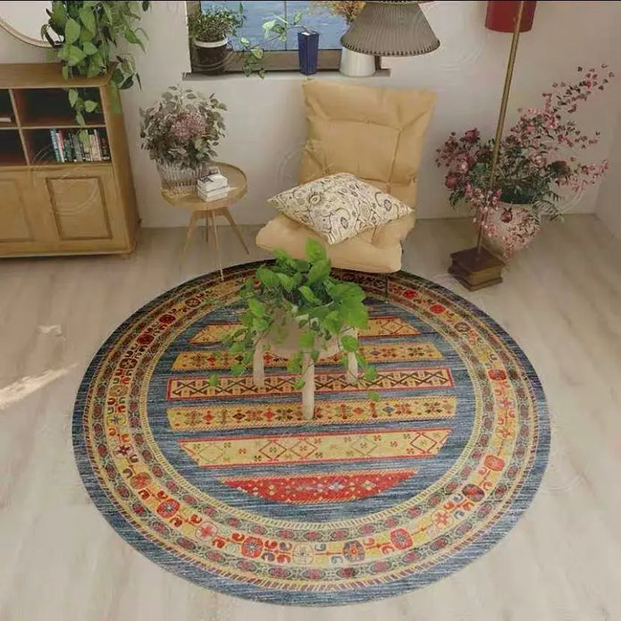 Retro Boho Round Area Rug 4 - handmade
