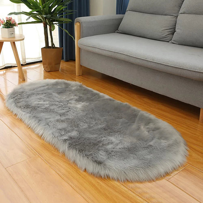 Oval Furry Plush Carpet - handmade