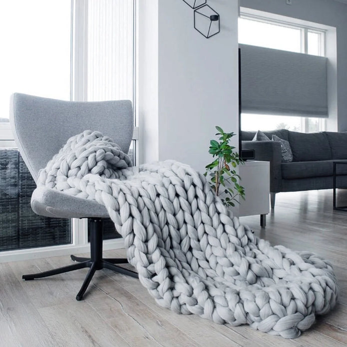 Chunky Wool Knit Blanket - handmade