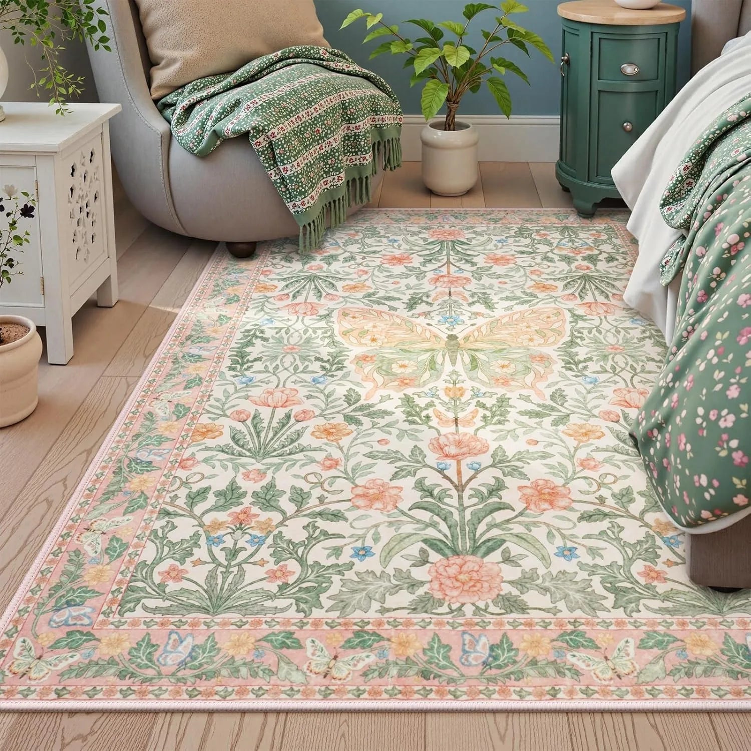 Floral Butterfly Bedroom Rug - handmade