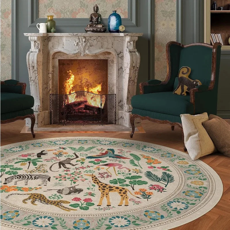 Jungle Print Round Rug - handmade