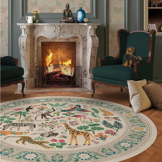 Jungle Print Round Rug - handmade