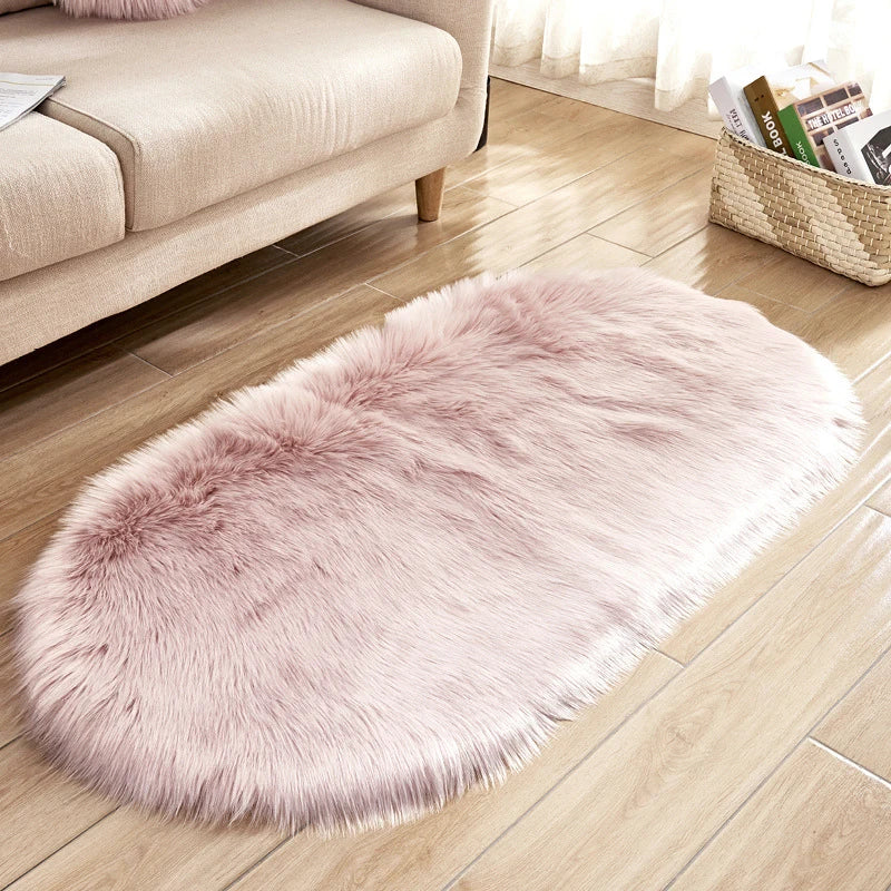 Oval Furry Plush Carpet - handmade
