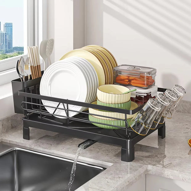 Black Single Layer Dish Rack, Drainer Rack, Dish Drying Rack，Steel Plate and Bowl Organizer, 50 x 25 x 20 cm - handmade
