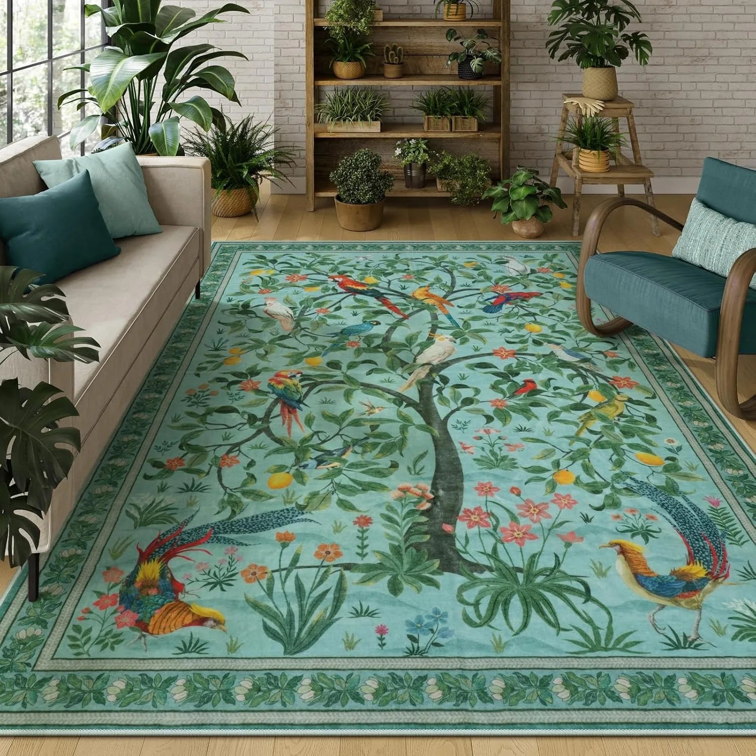 Botanical Bird Rug - handmade