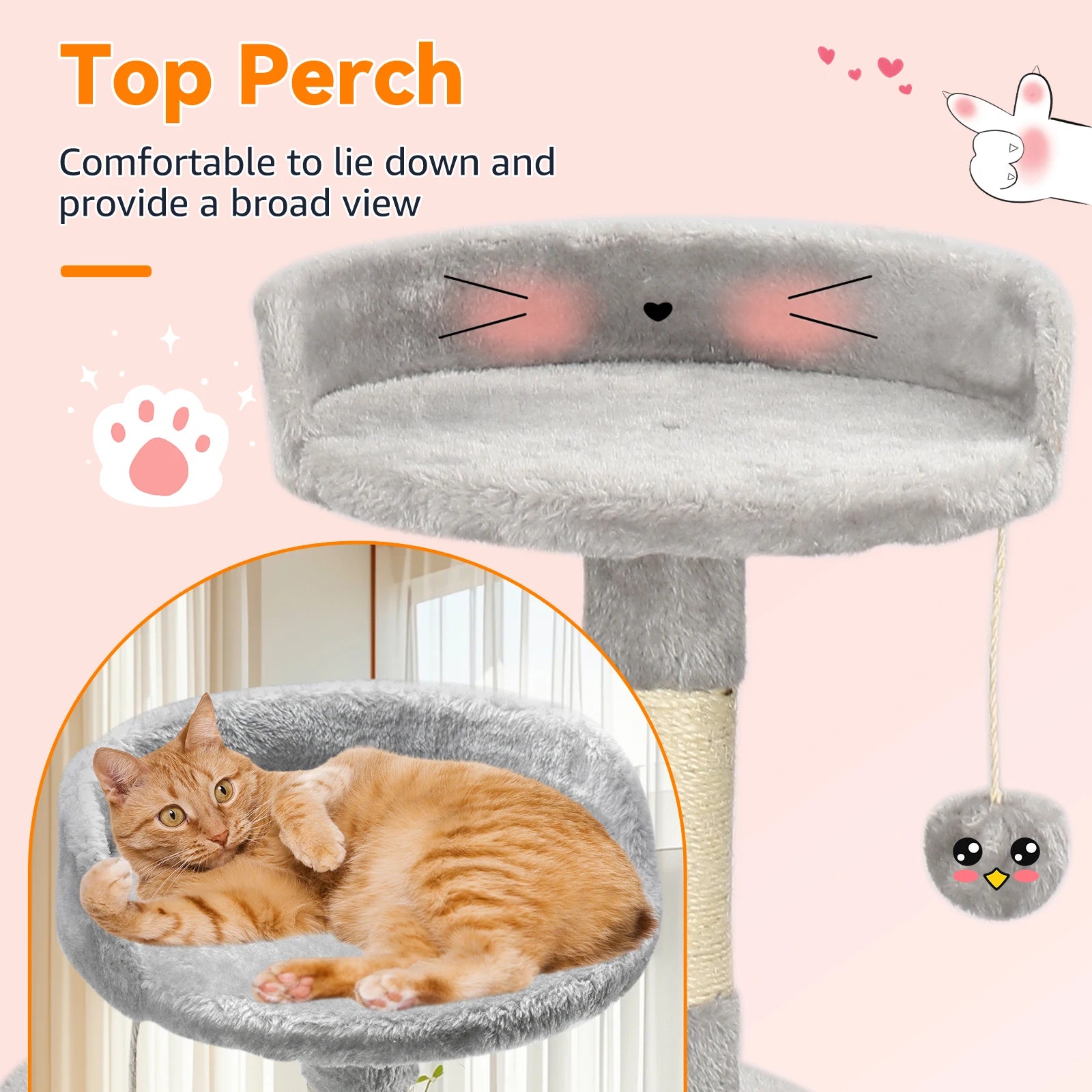 Passerscat Cat Tree Cat Tower With Toy For Indoor Cats Multi-Level With Scratching Posts Cat House Cozy Condo Padded Top Perches - handmade