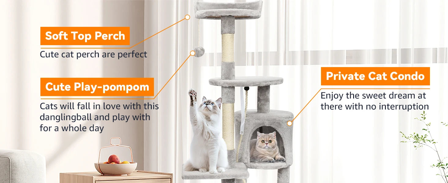 Passerscat Cat Tree Cat Tower With Toy For Indoor Cats Multi-Level With Scratching Posts Cat House Cozy Condo Padded Top Perches - handmade