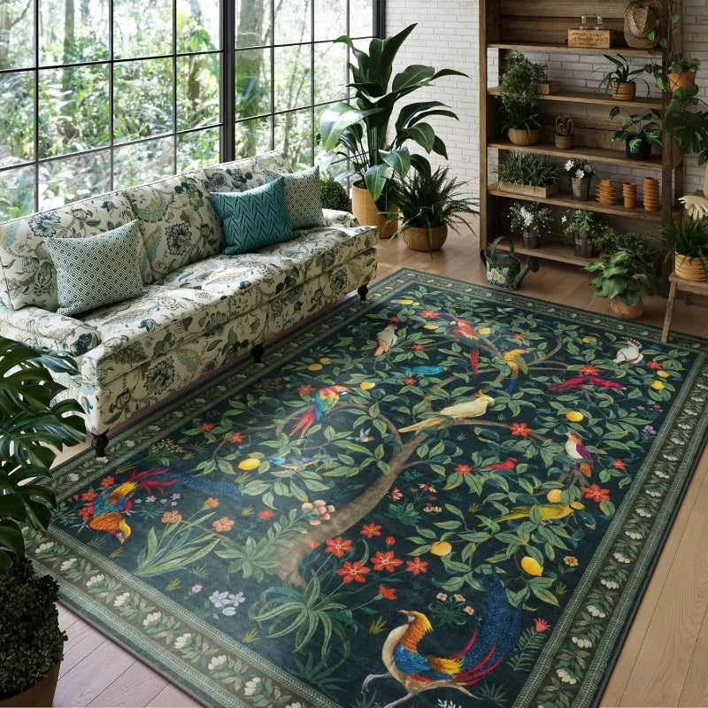 Botanical Bird Rug - handmade