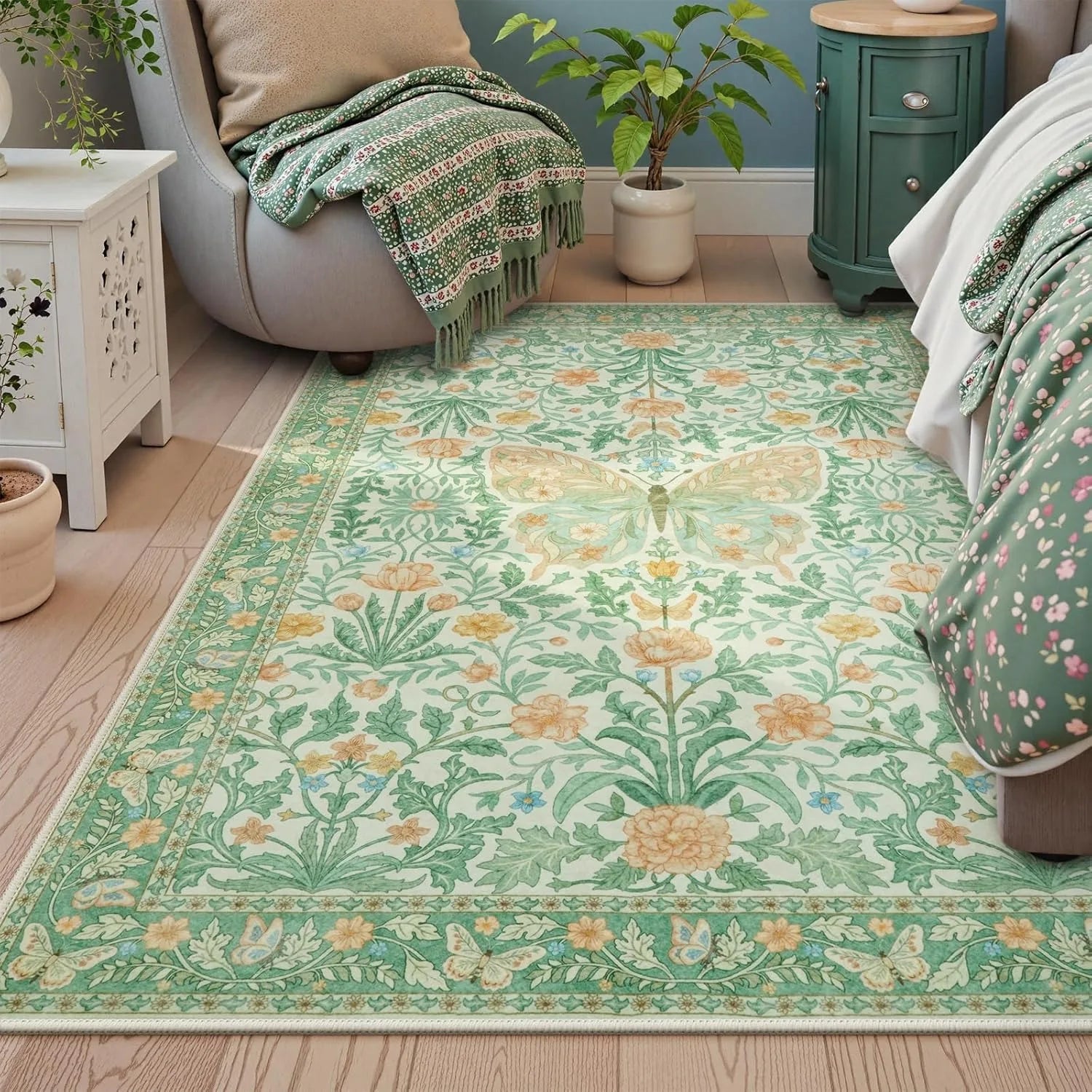 Floral Butterfly Bedroom Rug - handmade