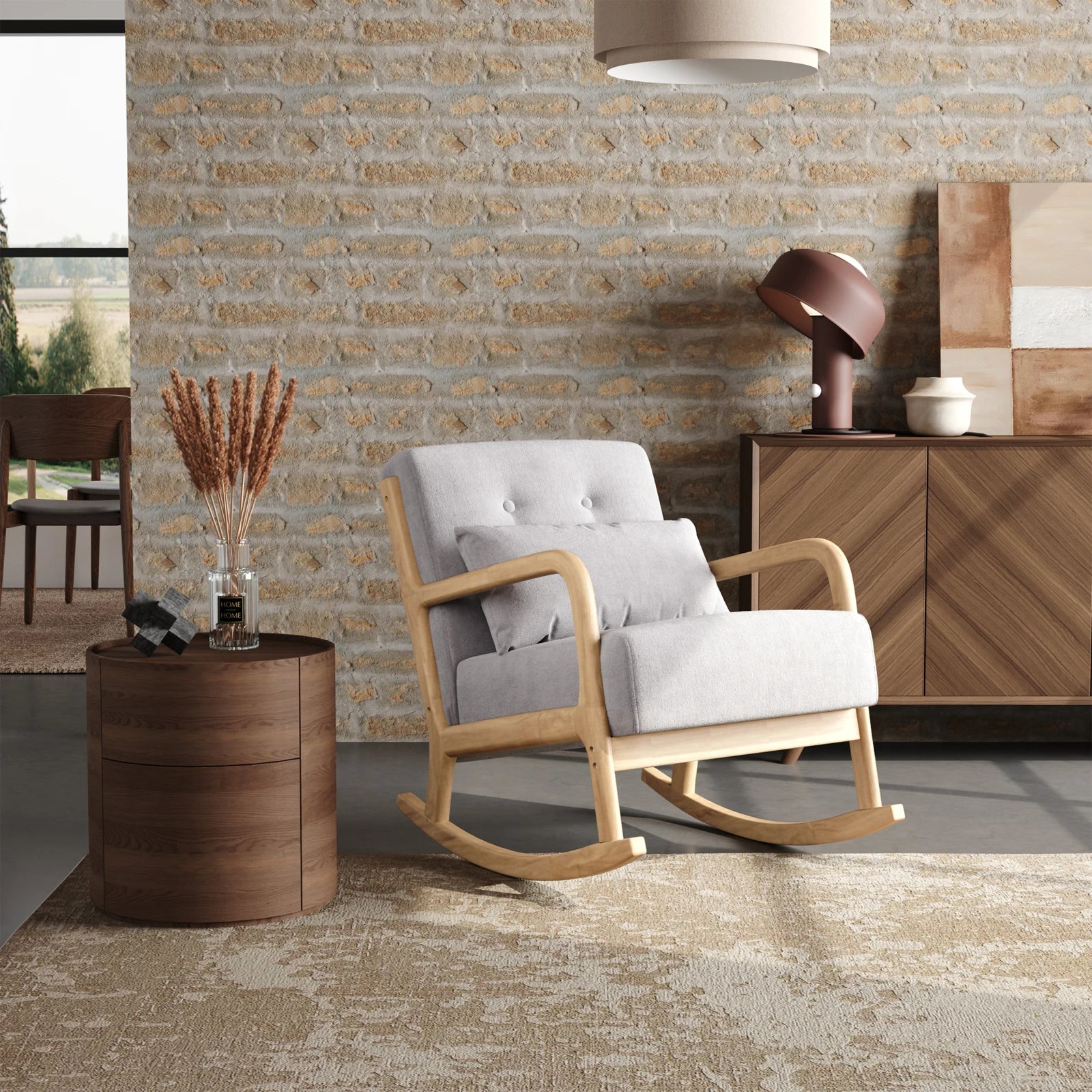 Grey Linen Rocking Chair - handmade