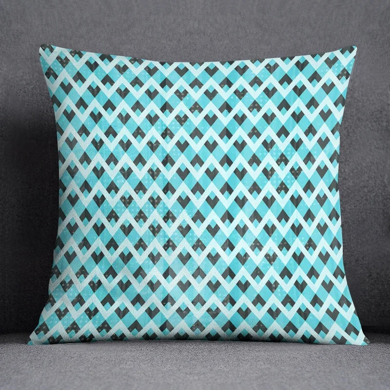 Blue Geometric Cushion Cover - handmade