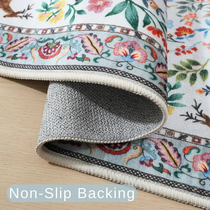 Floral Machine Washable Rug - handmade