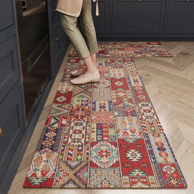 Retro Bohemian Waterproof PVC Kitchen Floor Mat - handmade