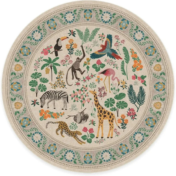 Jungle Print Round Rug - handmade