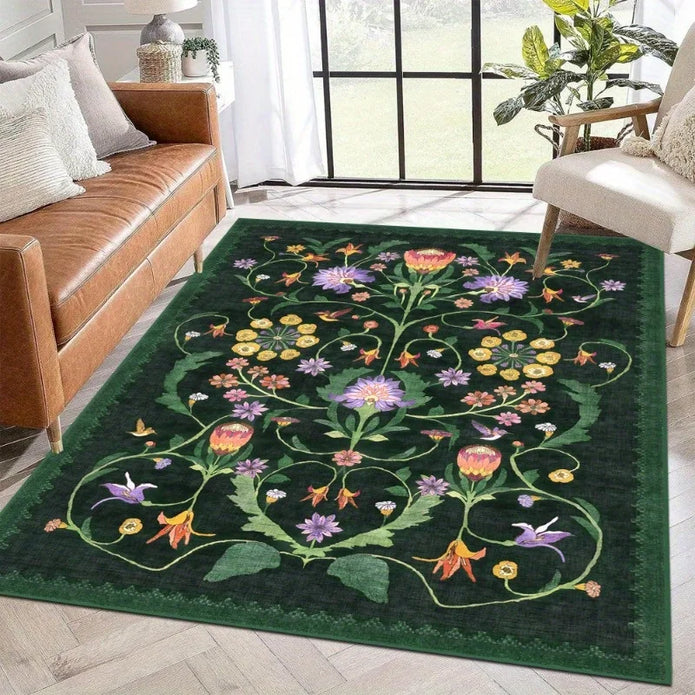 Iris Apfel Protea Green Living Room Rug - handmade