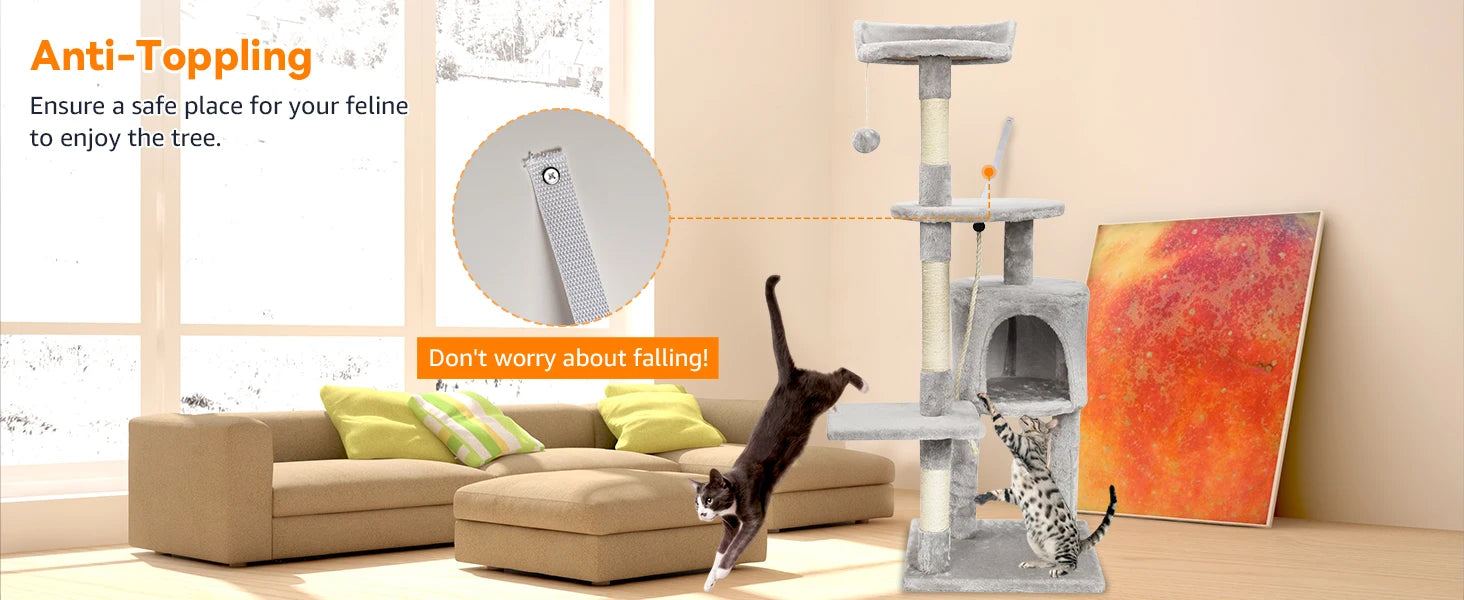 Passerscat Cat Tree Cat Tower With Toy For Indoor Cats Multi-Level With Scratching Posts Cat House Cozy Condo Padded Top Perches - handmade