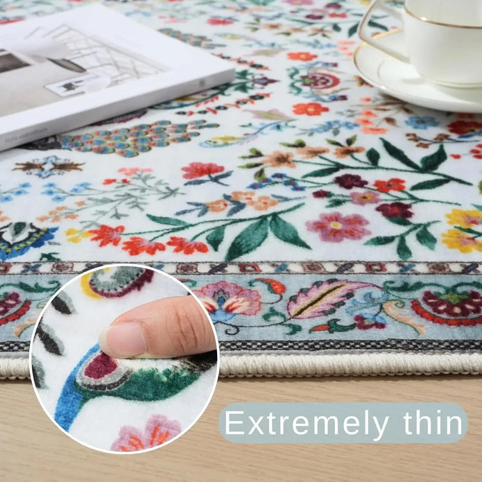 Floral Machine Washable Rug - handmade