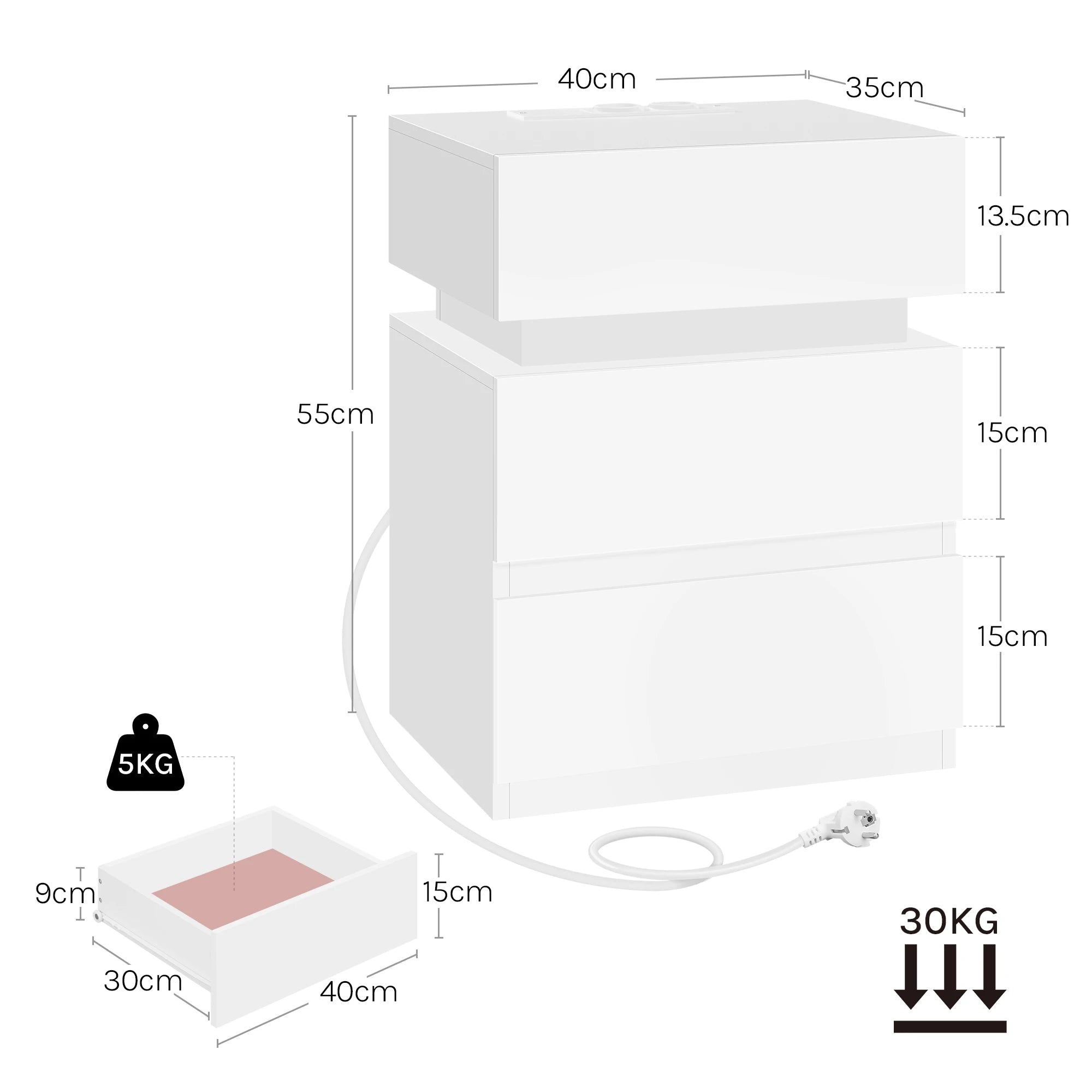 LED Bedside Table Nightstand - handmade