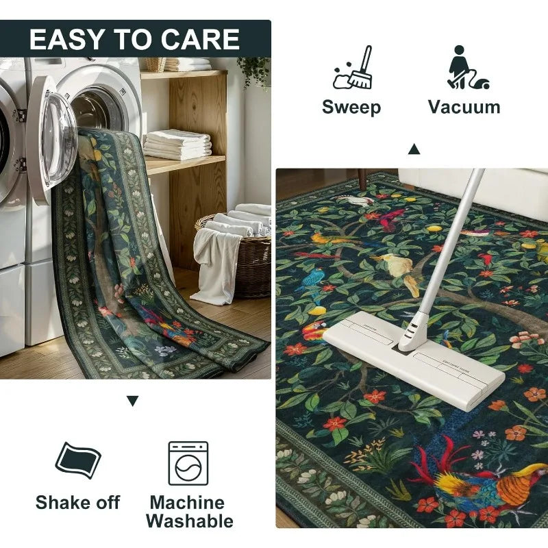 Botanical Bird Rug - handmade