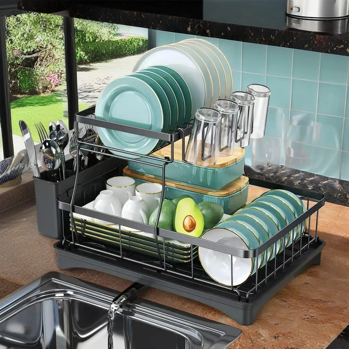 Large 2-Tier Dish Drying Rack - handmade