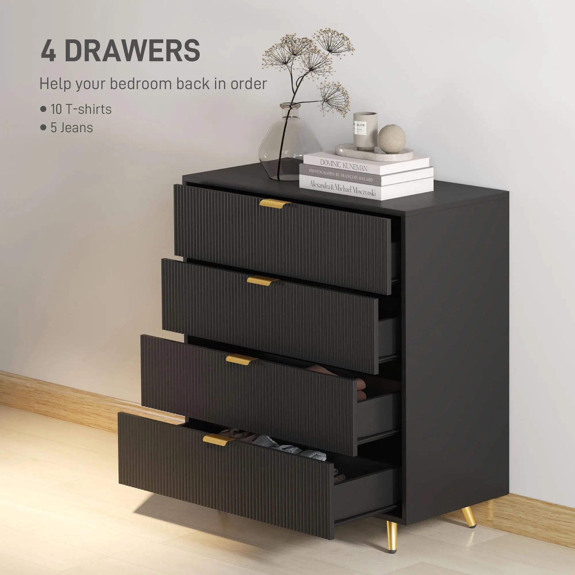 Black Four Drawer Nightstand - handmade