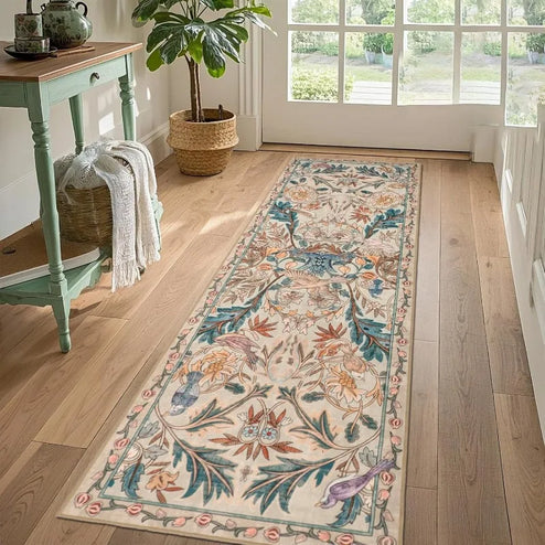 Jungle Botanical Floral Birds Hallway Area Rug Soft Machine Washable Carpet Nonslip Backing Home Decoration Bedside Floor Mat