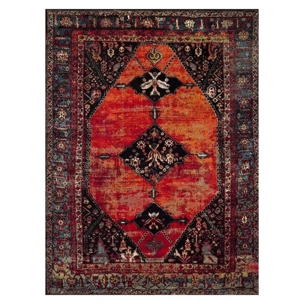 VIKAMA Retro Boho Faux Wool Carpet - Vintage Bohemian Area Rug for Sofa, Bedroom & Bedside Durable Non-Slip Floor Mat Home Decor