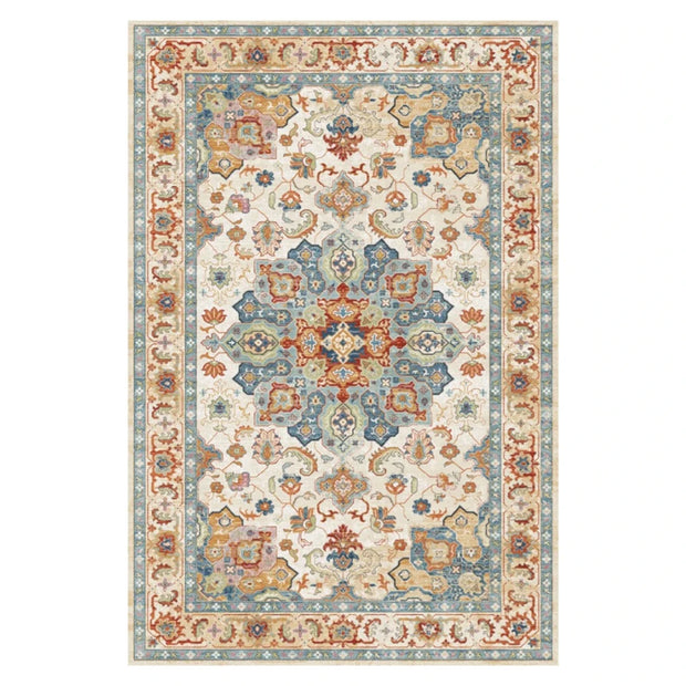 VIKAMA Retro Boho Faux Wool Carpet - Vintage Bohemian Area Rug for Sofa, Bedroom & Bedside Durable Non-Slip Floor Mat Home Decor