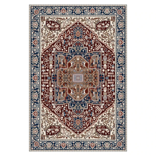 VIKAMA Retro Boho Faux Wool Carpet - Vintage Bohemian Area Rug for Sofa, Bedroom & Bedside Durable Non-Slip Floor Mat Home Decor