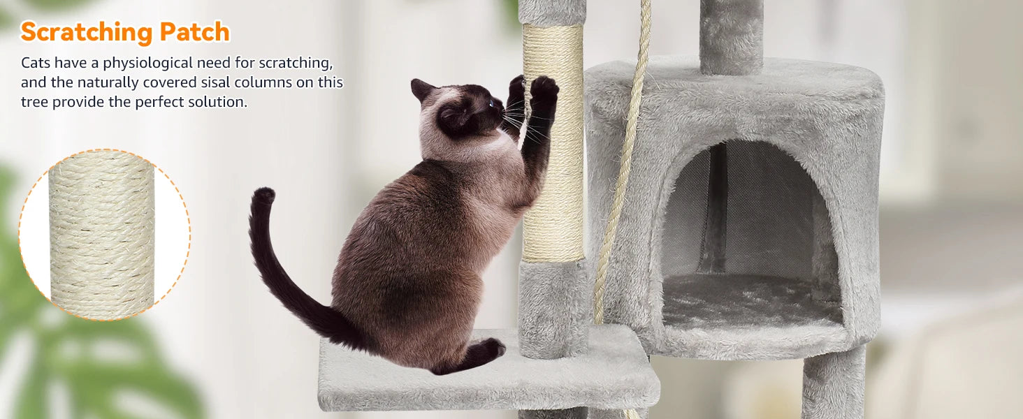 Passerscat Cat Tree Cat Tower With Toy For Indoor Cats Multi-Level With Scratching Posts Cat House Cozy Condo Padded Top Perches - handmade