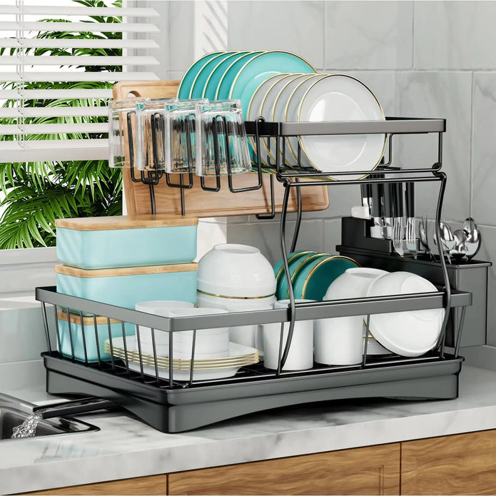 Large 2-Tier Dish Drying Rack - handmade