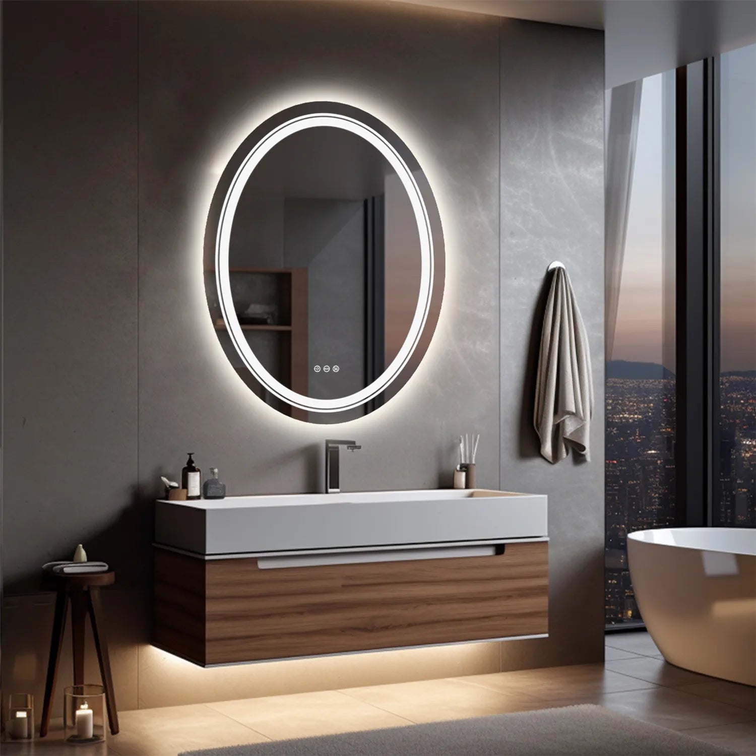 Oval LED Bathroom Mirror - handmade