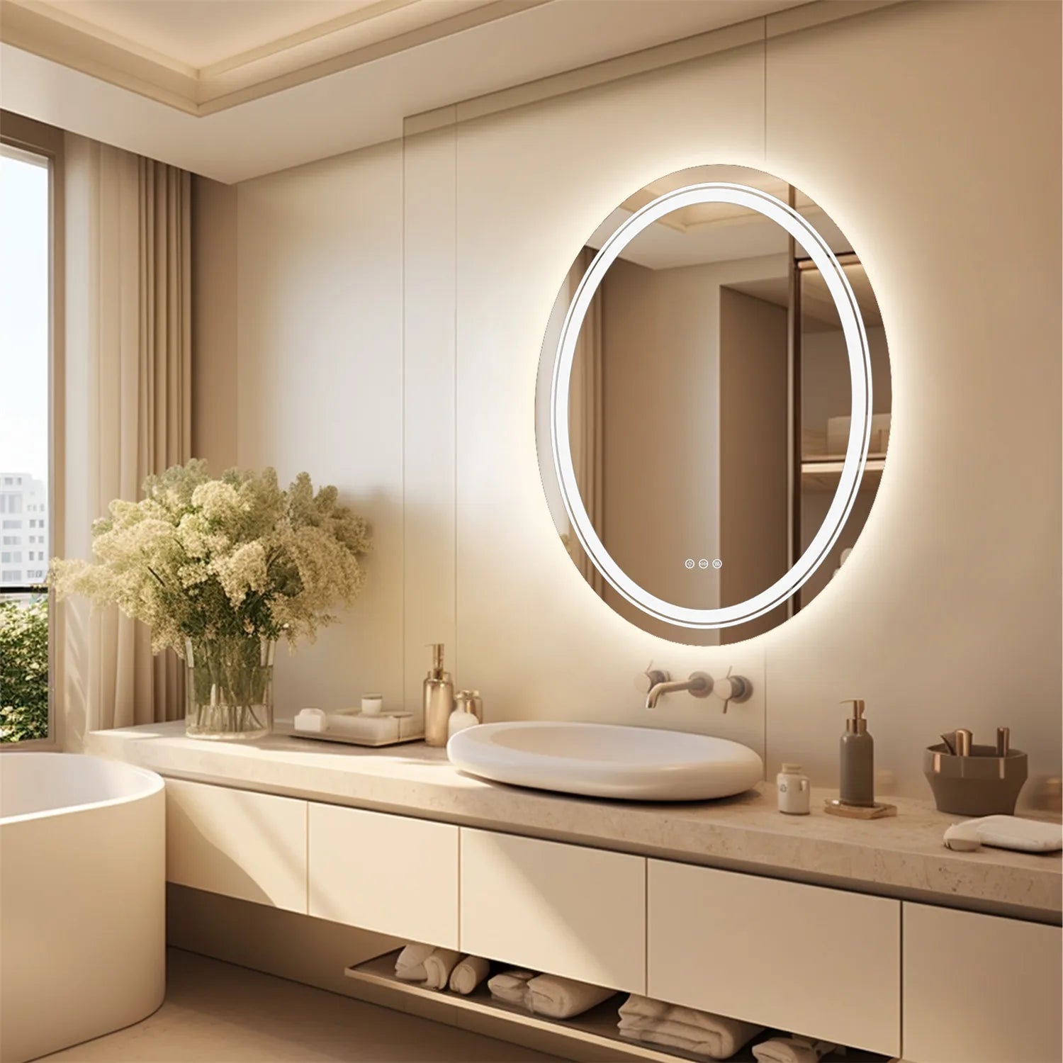 Oval LED Bathroom Mirror - handmade