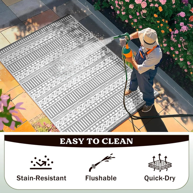 VIKAMA Outdoor Rugs for Patios Waterproof Grey Garden Rug,Washable Garden Mat Carpet for Balcony Camping Deck Picnic Backyard