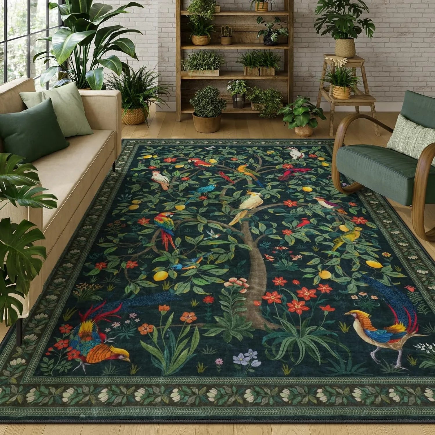 Botanical Bird Rug - handmade