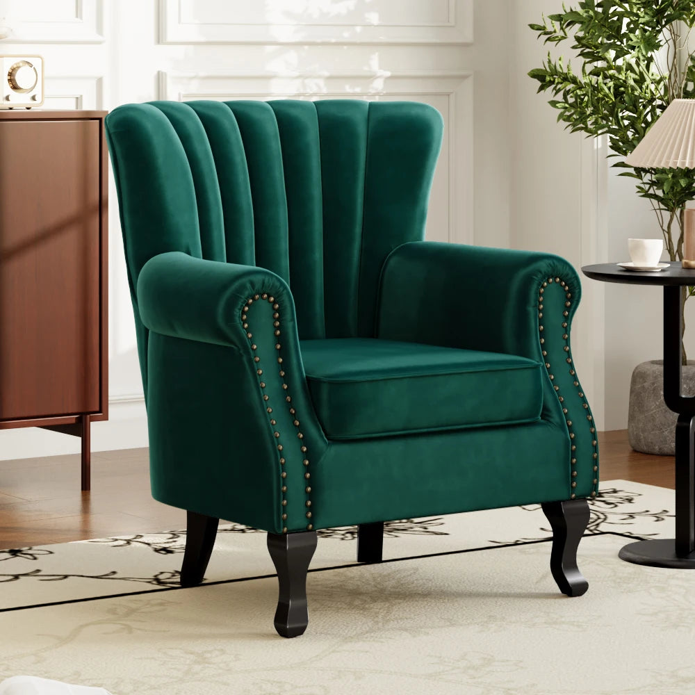 Vintage Velvet Wingback Chair - handmade