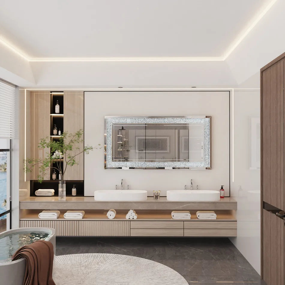 Large Crystal Rhinestone Wall Mirror - handmade