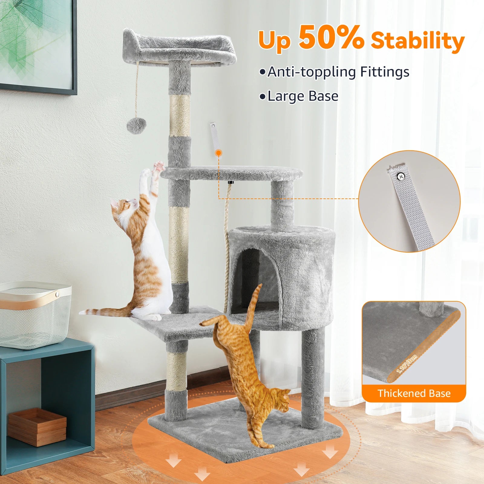 Passerscat Cat Tree Cat Tower With Toy For Indoor Cats Multi-Level With Scratching Posts Cat House Cozy Condo Padded Top Perches - handmade