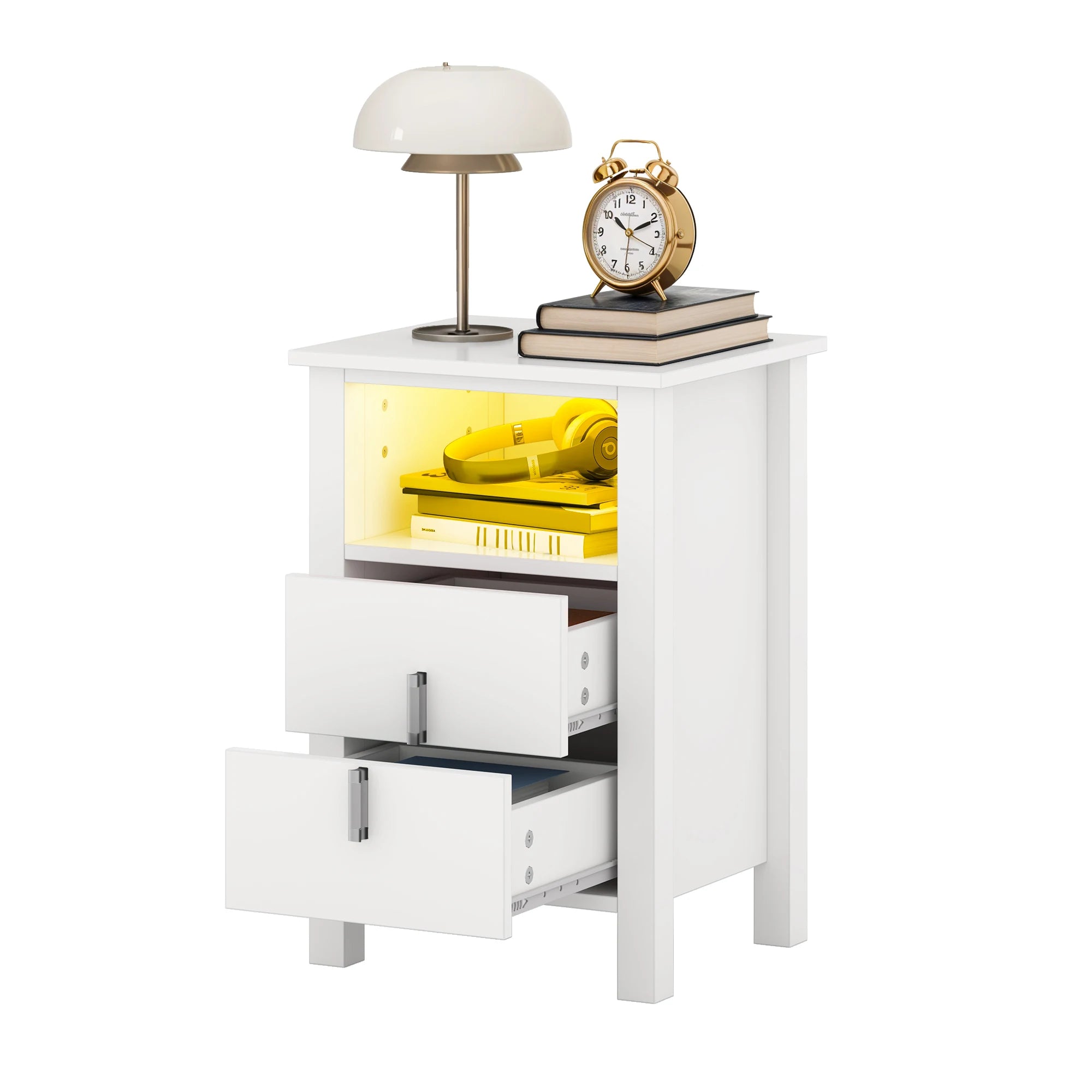 LED White Bedside Table Set - handmade