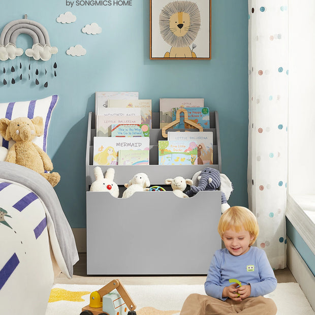 Children’s Toy Storage Unit – The SONGMICS Toy Organiser is a versatile storage solution designed specifically for children’s rooms. Constructed from durable wood, it features thre