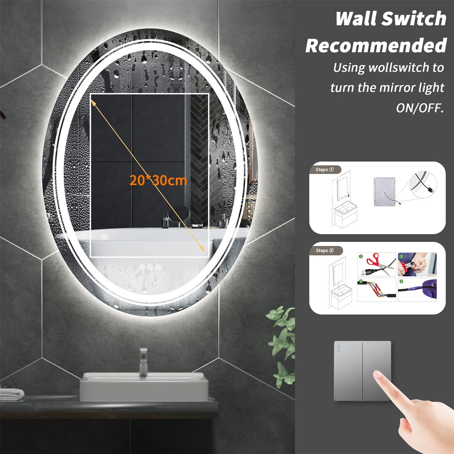 Oval LED Bathroom Mirror - handmade