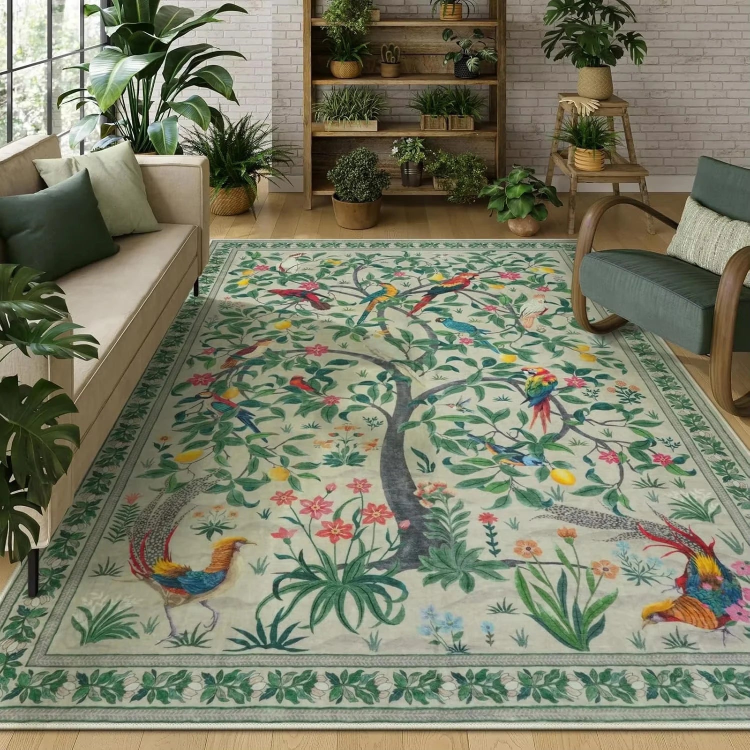 Botanical Bird Rug - handmade